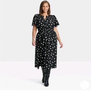 Polka Dot Midi Dress - Black and White